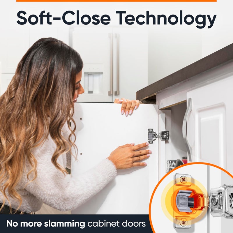 Decobasics 40 Pack Soft Close Cabinet Hinges 1-3/8" Overlay for Kitchen Cabinet Doors, Slow Self-Closing Concealed Hidden Hinges for Face Frame â€“Stainless Steel, 3-Way Adjustable & Quiet Close Damper - Image 3